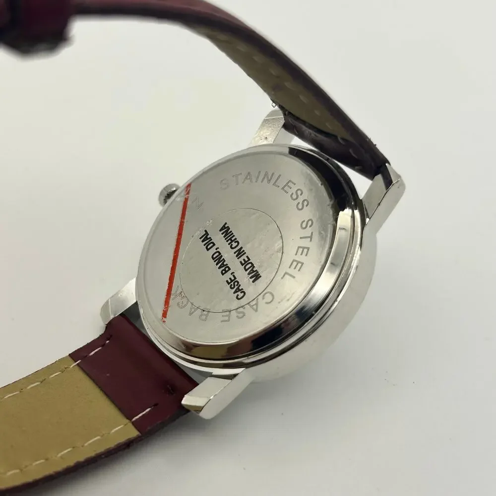 Floral Dial Crystal Bezel Women’s Watch Brown Leather Working New Battery